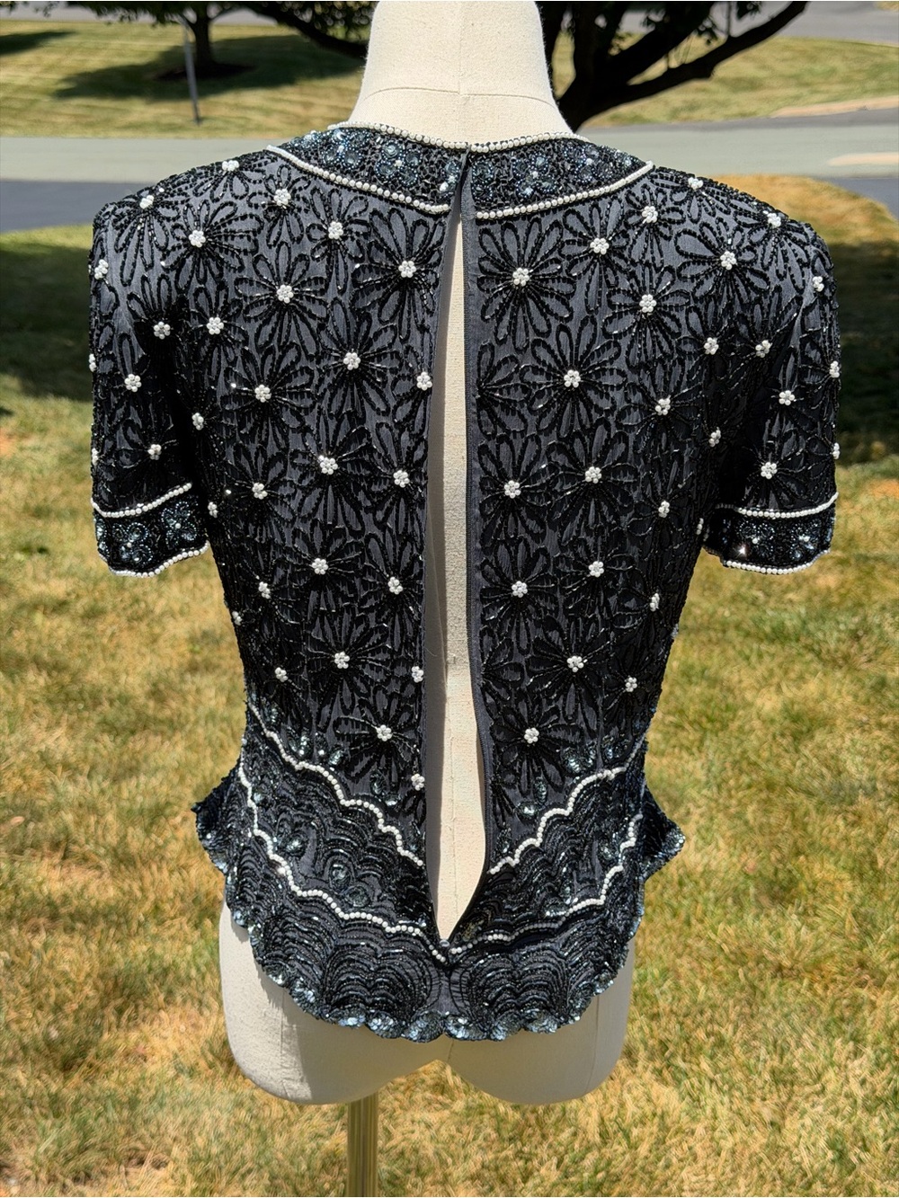 Vintage Adrianna Papell Evening Silk Beaded Pearl Sequin Art Deco Gatsby Top - Picture 12 of 15